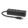 Nedis CCGB64250BK01 USB-C centrmezgls — 3× USB-A 3.2 Gen 1 + SD/MicroSD karšu lasītājs, 5 Gbit/s