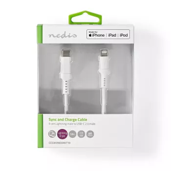 Nedis CCGW39650WT10 Lightning kabelis 1 m balts USB-C