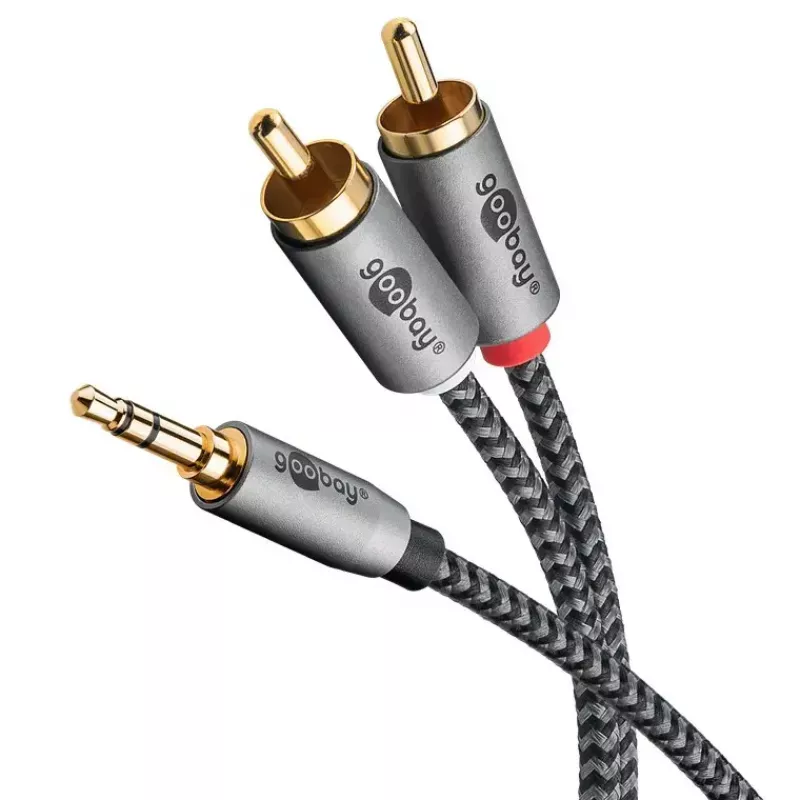 Audio kabelis WENTRONIC Goobay 65289 — 3 m, 3,5 mm vīrišķais uz 2×RCA vīrišķais, varš, apzeltīti kontakti
