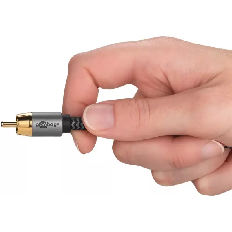 Audio kabelis WENTRONIC Goobay 65300 — 2 m, 2×RCA (tēviņš) uz RCA (tēviņš), varš, pozeltēti kontakti, magnētiski ekranēts