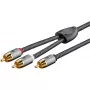 Audio kabelis WENTRONIC Goobay 65300 — 2 m, 2×RCA (tēviņš) uz RCA (tēviņš), varš, pozeltēti kontakti, magnētiski ekranēts