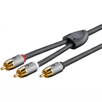 RCA audio kabelis WENTRONIC Goobay 65302 — 2xRCA uz RCA, 5 m, varš, pozlēti kontakti, magnētiski ekranēts