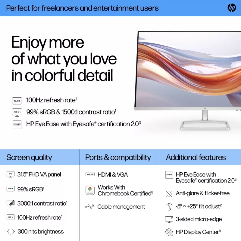 HP Series 5 532sf 31.5 collu LCD LED monitors, 1920 x 1080