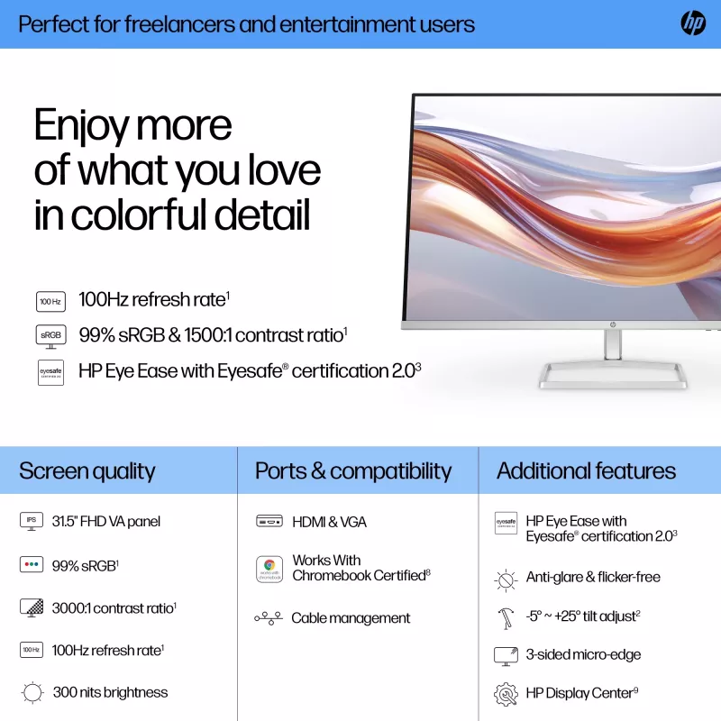 HP Series 5 532sf 31.5 collu LCD LED monitors, 1920 x 1080