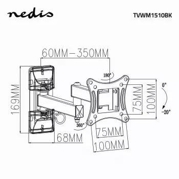 TV stiprinājums Nedis TVWM1510BK 68,6 cm 27 collas Melns 15 kg