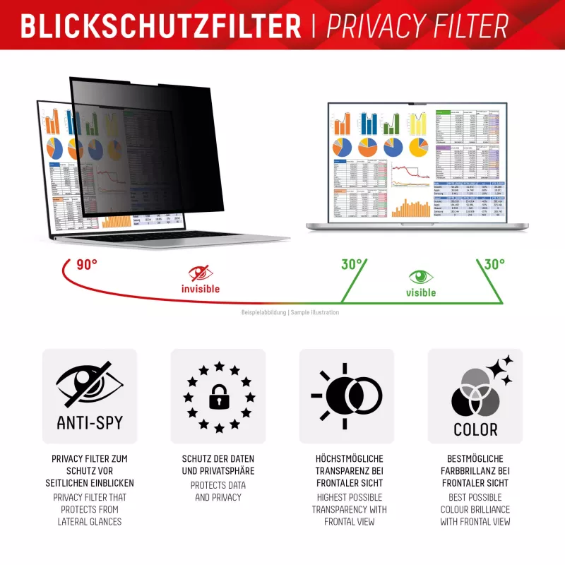 Displex PRIVACY SAFE noņemams divvirzienu privātuma filtrs klēpjdatoram 13,3'' (16:9)