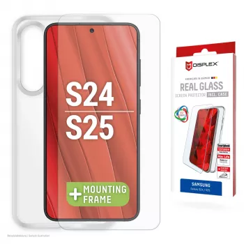 Displex ekrāna aizsargs + maciņš Samsung Galaxy S24/S25, Eco montāžas rāmis, izturīgs pret skrāpējumiem