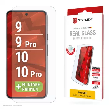 Displex ekrāna aizsargstikls (10H) Google Pixel 9, Pixel 9 Pro, Pixel 10, Pixel 10 Pro, ar Eco montāžas rāmi, izturīgs pret skrāpējumiem
