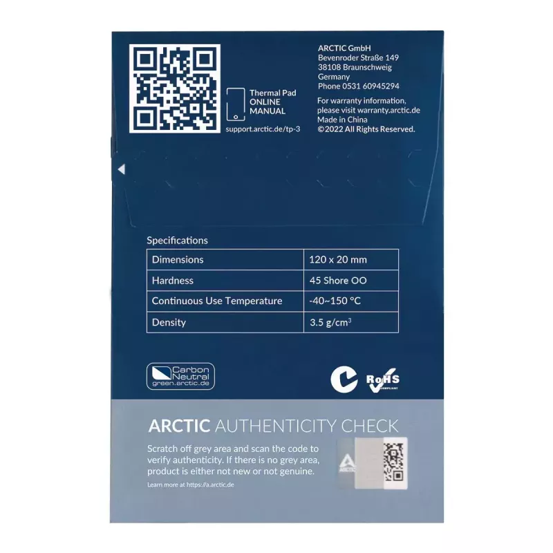 ARCTIC TP-3 Premium Performance Termālais paliktnis 120 x 20 mm, 0.5 mm