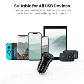 Ugreen 50875 auto lādētājs MP4, mobilais dators, melns, cigarešu šķiltavas