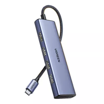 USB Type-C centrmezgls UGREEN 20956A ar HDMI un USB 3.0, 5 Gbps, 4K 3840x2160, Sudraba