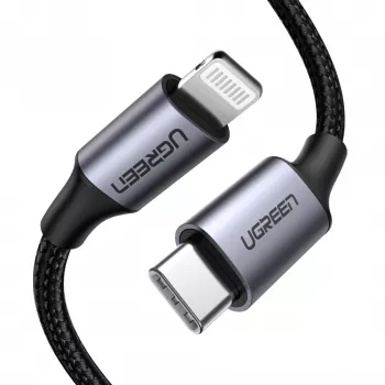 Ugreen 60759 mobilā telefona kabelis Melns, Sudrabs 1 m USB C Lightning