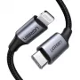Ugreen 60759 mobilā telefona kabelis Melns, Sudrabs 1 m USB C Lightning