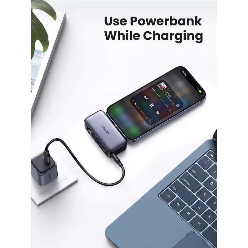 Power bank UGREEN 35338, 5000 mAh, pelēks, portatīvais akumulators viedtālrunim, vienas ierīces izvade
