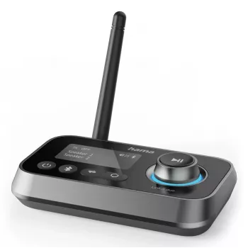 HAMA Link.it duo bezvadu audio raidītājs/uztvērējs 3.5 mm, Bluetooth, 10 m darbības rādiuss, USB barošana, melns