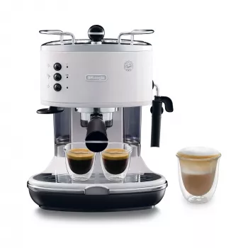 Espresso automāts De’Longhi ECO 311.W — manuāls, 15 bāri, 1.4 L ūdens tvertne, 2 krūzēm, siltuma uzturēšana, darba virsmas