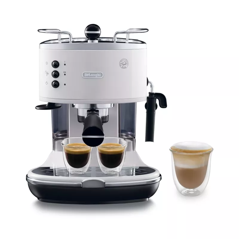 Espresso automāts De’Longhi ECO 311.W — manuāls, 15 bāri, 1.4 L ūdens tvertne, 2 krūzēm, siltuma uzturēšana, darba virsmas