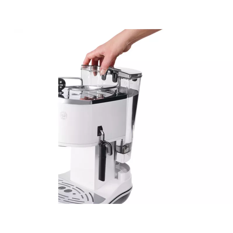 Espresso automāts De’Longhi ECO 311.W — manuāls, 15 bāri, 1.4 L ūdens tvertne, 2 krūzēm, siltuma uzturēšana, darba virsmas