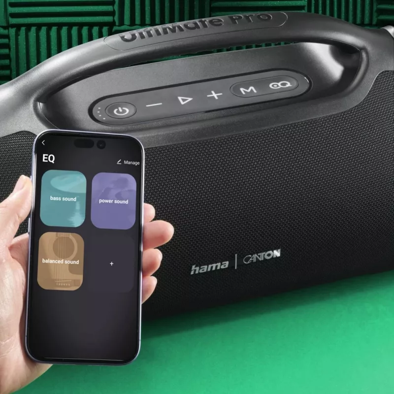 Partijas skaļrunis HAMA UltiMate Pro 120 W, bezvadu Bluetooth, ūdensizturīgs, iebūvēts akumulators, USB-C uzlāde