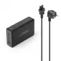 Uzlādes stacija HAMA 201977, 240W kopā, 4× USB-C, 1× USB-A, melna
