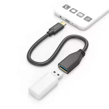 Hama 00201605 USB 3.2 Gen 1 kabelis USB-C uz USB-A 0.15 m Melns