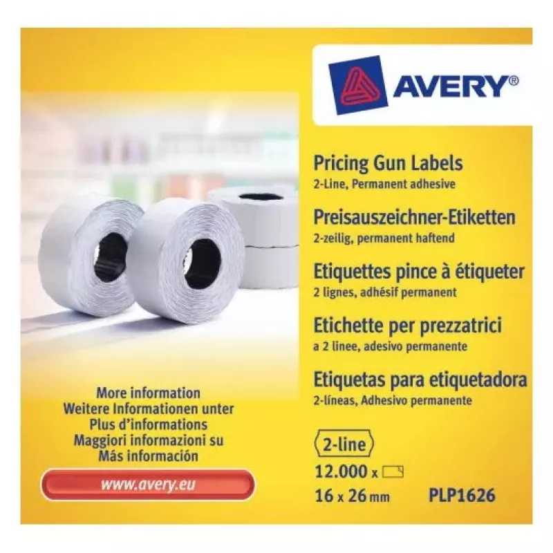 Pašlīmējošās cenu zīmes Avery PLP1626, 26x16 mm, 12 000 gab.
