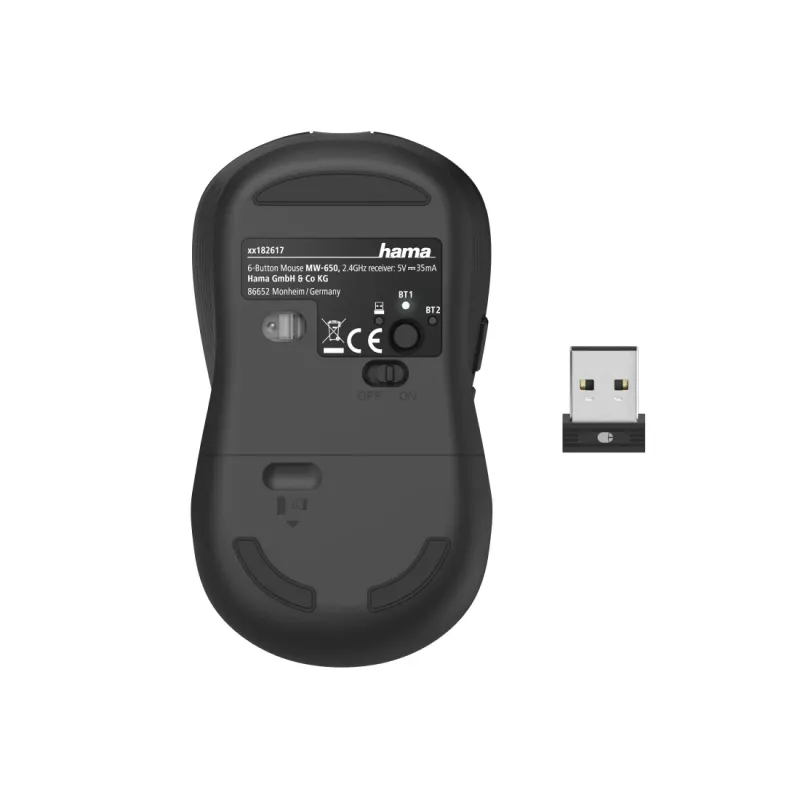 Hama MW-650 pele Office labā roka Bluetooth + USB Type-A optiskā 2400 DPI