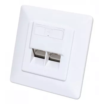 Intellinet 2 portu Cat6 10G ekranēta RJ45 sienas kontaktligzda ar rāmi, STP, Signal White RAL9003