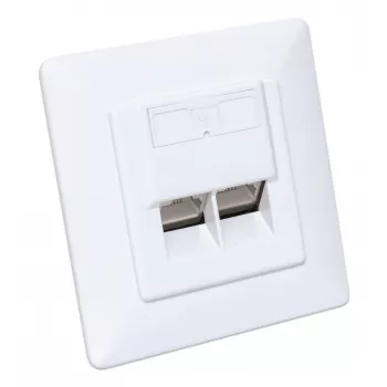 Intellinet 2 portu Cat6 10G ekranēta RJ45 sienas kontaktligzda ar rāmi, STP, Signal White RAL9003