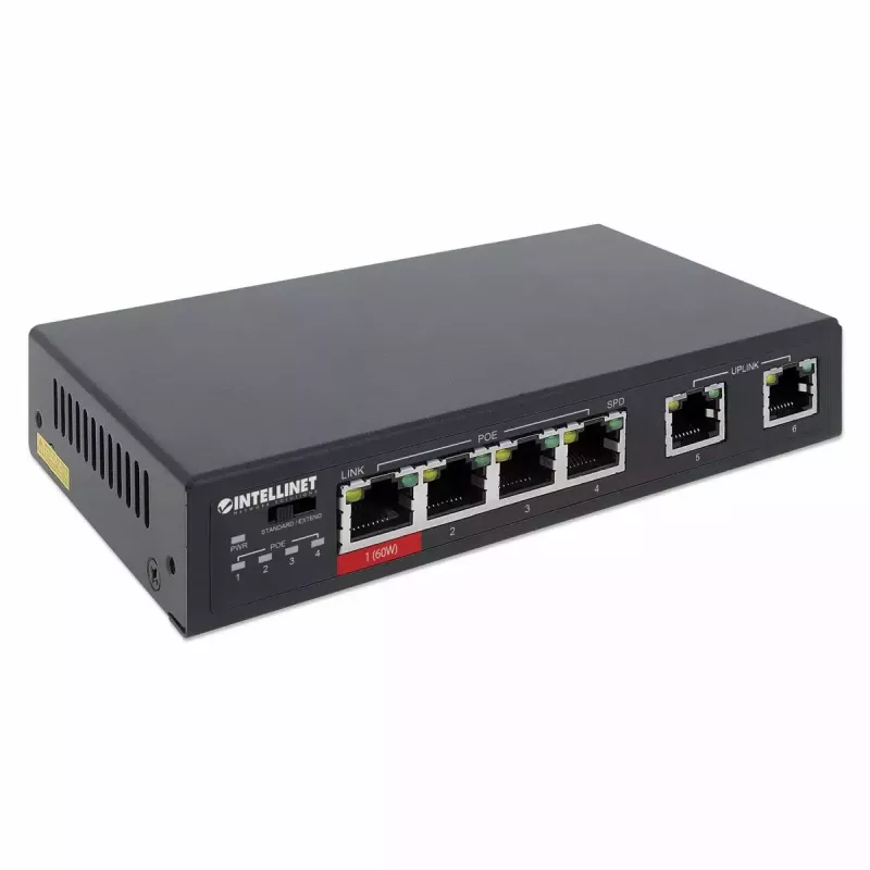 Intellinet 6-Portu Fast Ethernet Slēdzis 4 PoE Porti 65W Budžets