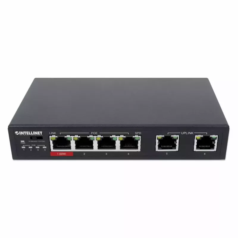 Intellinet 6-Portu Fast Ethernet Slēdzis 4 PoE Porti 65W Budžets