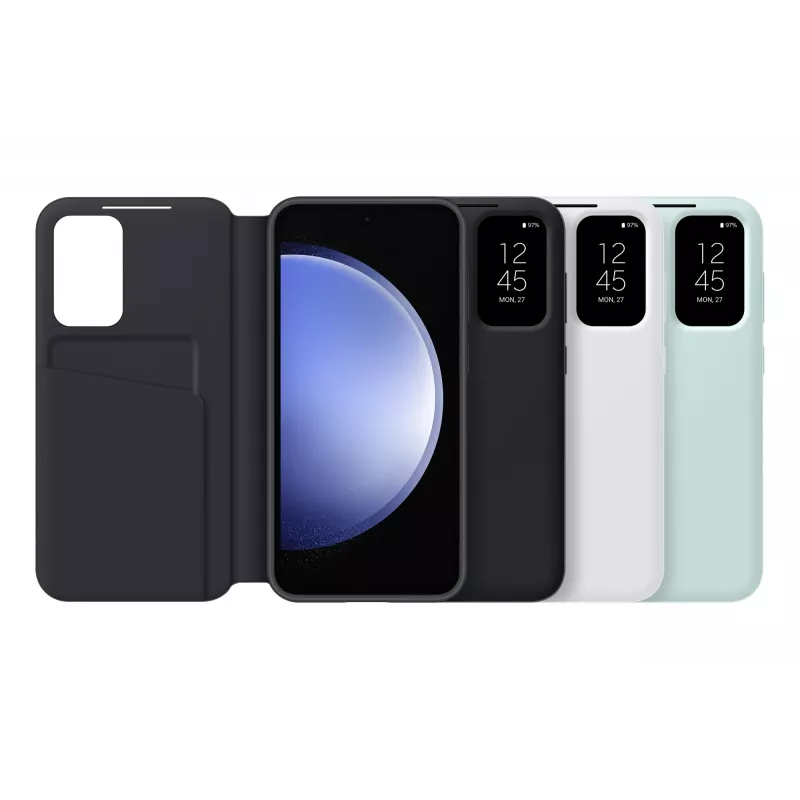Samsung EF-ZS711CBEGWW Smart View Wallet Case apvalks Galaxy S23 FE, ar vietu kartēm, melns