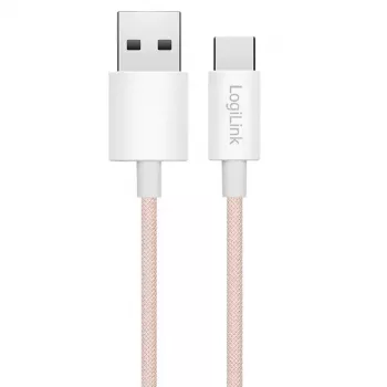 LogiLink USB 2.0 USB-C vīrišķais uz USB-A vīrišķais kabelis 60W rozā 1,5 m