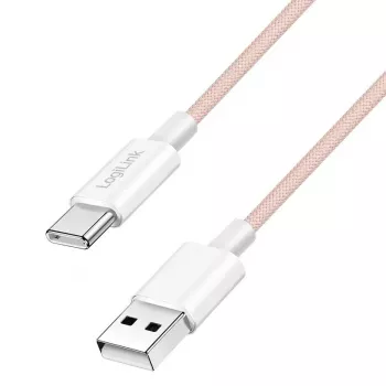 LogiLink USB 2.0 USB-C vīrišķais uz USB-A vīrišķais kabelis 60W rozā 1,5 m