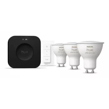 Philips Hue White and colour ambience Starta komplekts: 3 GU10 spuldzes + Dimmer slēdzis + Bridge Pro