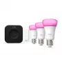 Philips Hue White and Colour Ambience Starter komplekts — 3 E27 viedās spuldzes, Dimmer slēdzis, Bridge Pro, Bluetooth/Zigbee