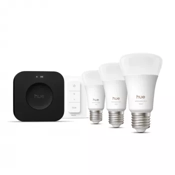 Philips Hue White and Colour Ambience Starter komplekts — 3 E27 viedās spuldzes, Dimmer slēdzis, Bridge Pro, Bluetooth/Zigbee