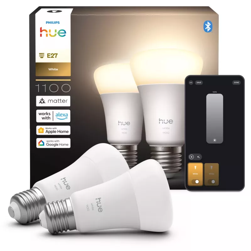 Philips Hue White A60 E27 1100 lm Bluetooth Zigbee viedā spuldze (2 iepakojumā)