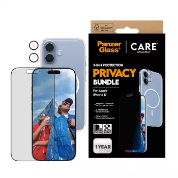 Aizsargmaciņa PanzerGlass Case CARE iPhone 17 ar privātuma funkciju, 3-in-1