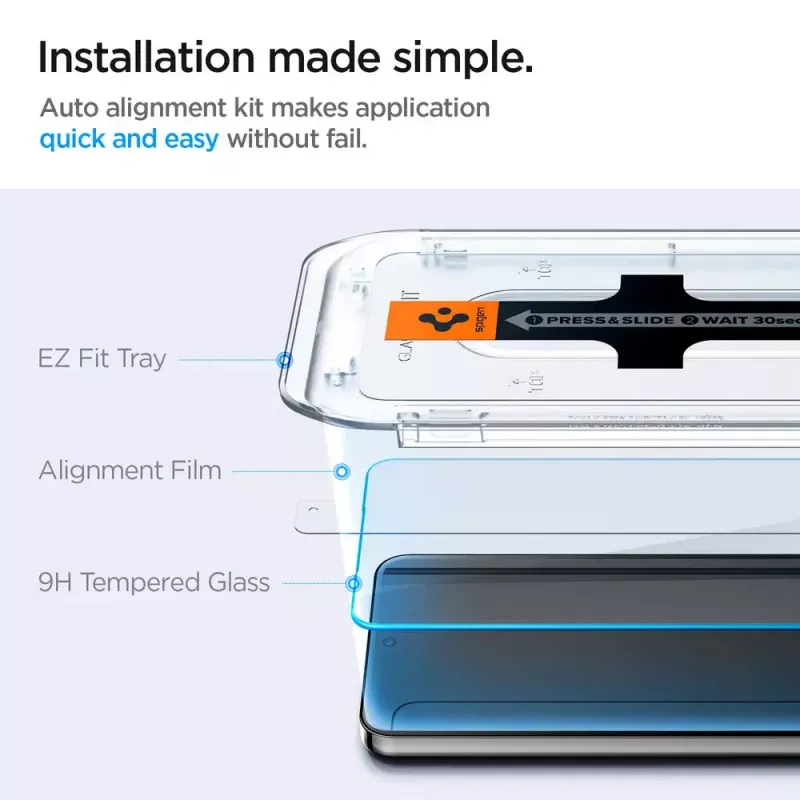 Stikla ekrāna aizsargs Spigen Galaxy S24, putekļu un skrāpējumu izturīgs