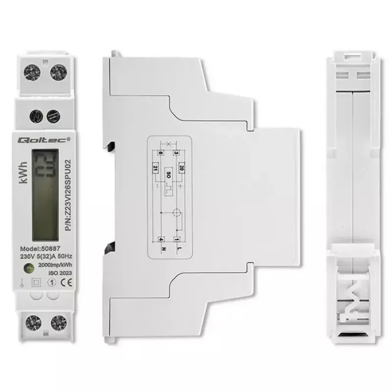 Vienfāzes elektroenerģijas skaitītājs QOLTEC 50887 1-fāze 230V LCD Slim