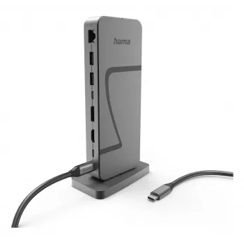 Hama Connect2Office Speed USB 3.2 Gen 1 Type-C centrmezgls 10 porti 40 000 Mbit/s Antracīts