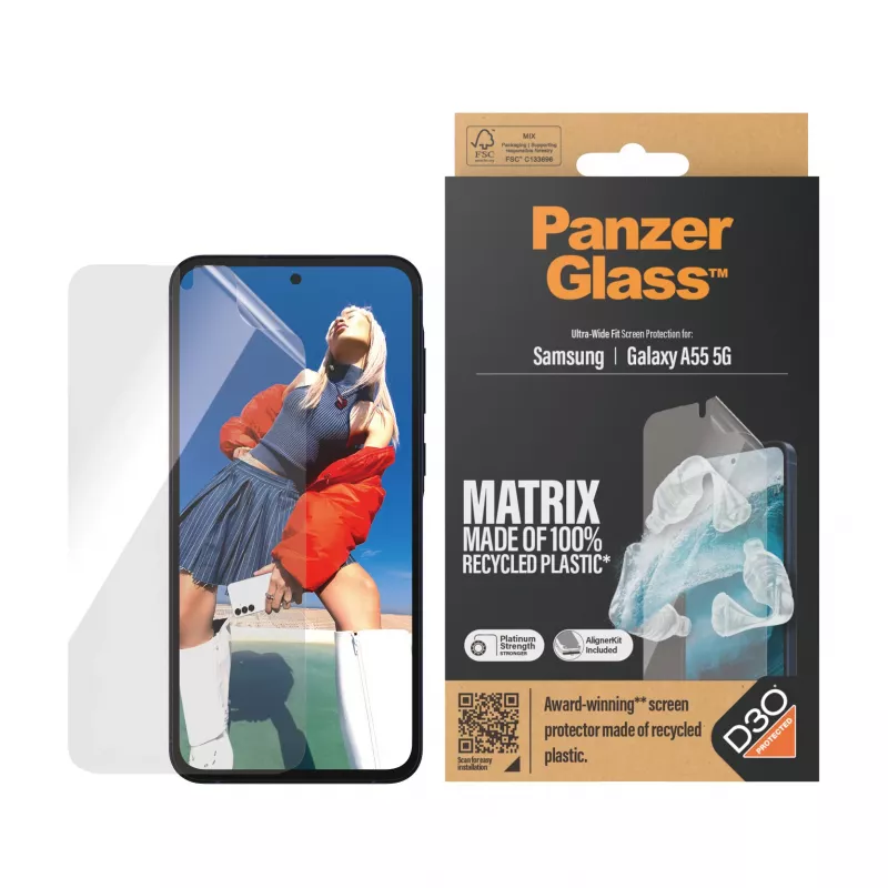 PanzerGlass ® ECO MATRIX Ekrāna aizsargs Samsung Galaxy A55 5G | Ultra-Wide Fit ar AlignerKit