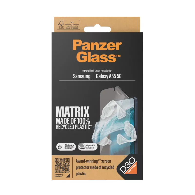 PanzerGlass ® ECO MATRIX Ekrāna aizsargs Samsung Galaxy A55 5G | Ultra-Wide Fit ar AlignerKit