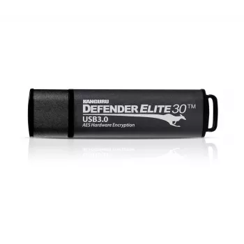 Kanguru Defender Elite30™ USB 3.0 128GB — droša zibatmiņa ar AES 256 bitu aparatūras šifrēšanu (XTS režīms), FIPS 197 sertificēta, TAA atbilstoša