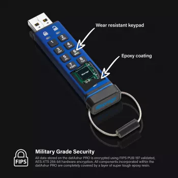 iStorage datAshur PRO 256-bit 32GB USB 3.0 drošs šifrēts zibatmiņas disks IS-FL-DA3-256-32