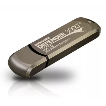 Kanguru Defender 3000™ SuperSpeed USB 3.0 64 GB drošā zibatmiņa | FIPS 140-3 Level 3 gaida, FIPS 140-2 Level 3 sertificēta | AES-XTS 256 bitu aparatūras šifrēšana | TAA atbilstība