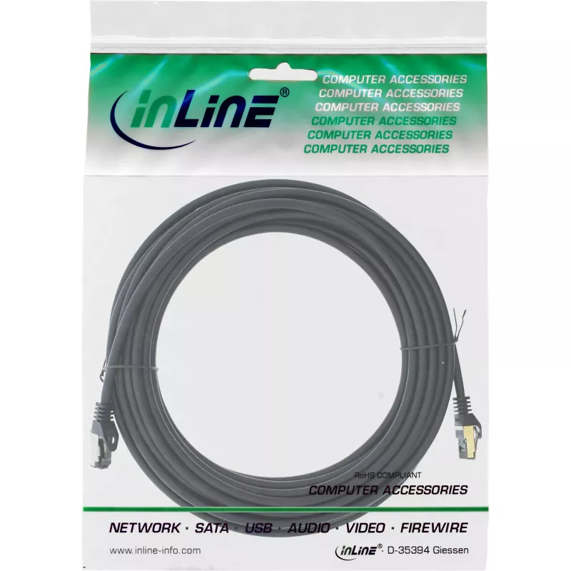 InLine Patch Kabelis S/FTP PiMF Cat.8.1 bezhalogēns 2000MHz melns, 5m