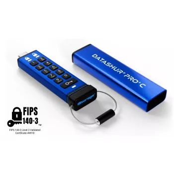iStorage datAshur PRO+C 512GB | FIPS 140-3 Level 3 | Drošs USB Type-C disks | Aparatūras šifrēšana AES-XTS 256 biti | PIN aizsardzība | Iekļauts C-A adapteris