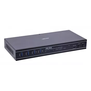 InLine 57885G KVM slēdzis, 2-portu, HDMI un DisplayPort, 4K@60Hz, divu monitoru atbalsts, melns